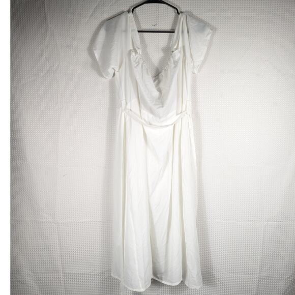 Boohoo Plus 20 Ivory Plunge Ruffle Midi Dress Short Sleeve Textured White Party - Picture 2 of 5